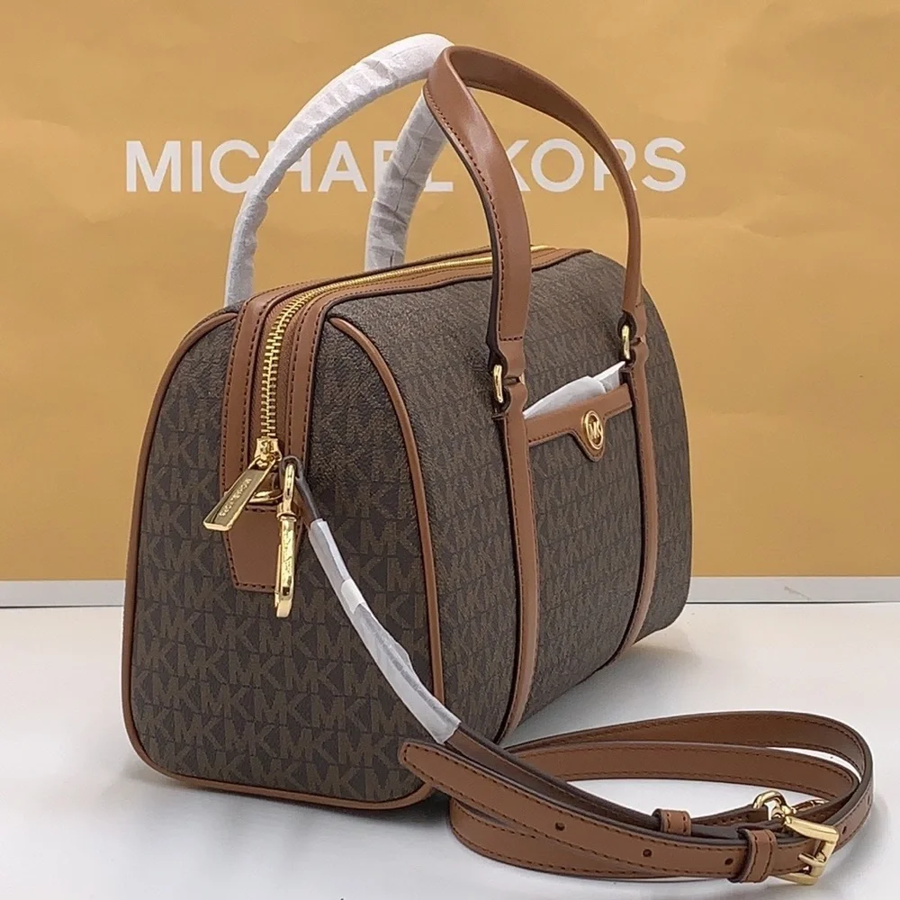 MICHAEL KORS JST TRAVEL MEDIUM DUFFLE SATCHEL SHOULDER CROSSBODY BAG MK BROWN